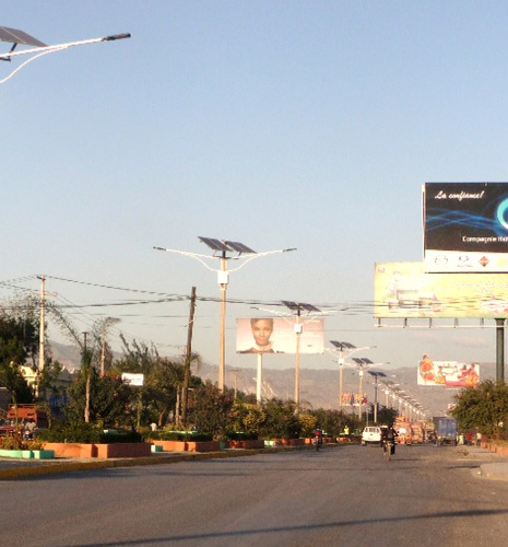 80W double arm solar street light in Port-au-prince, Haiti