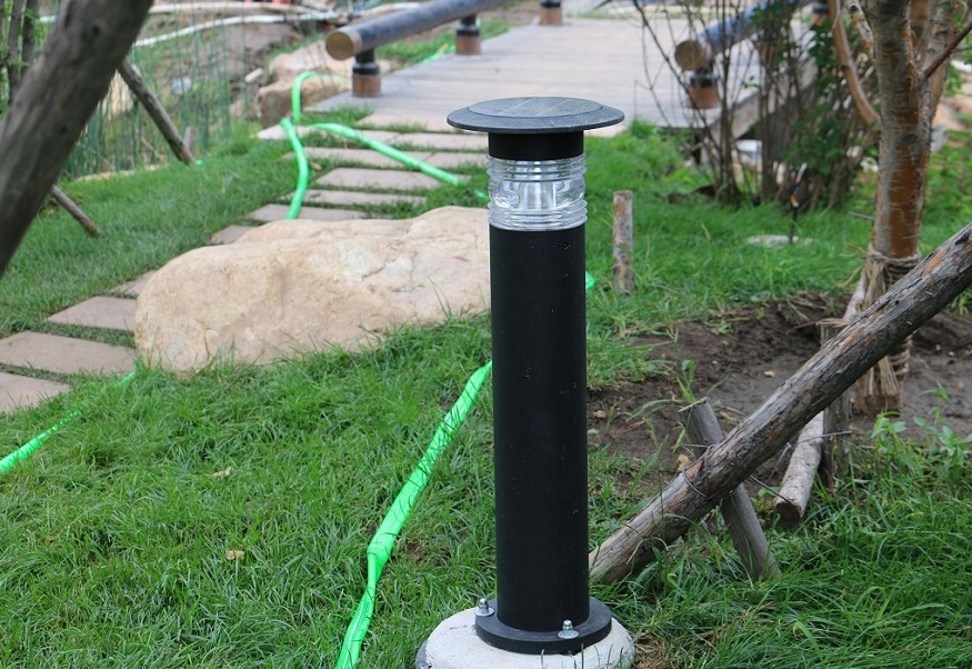 LTE-SLL-005 model solar bollard garden lights installed in park